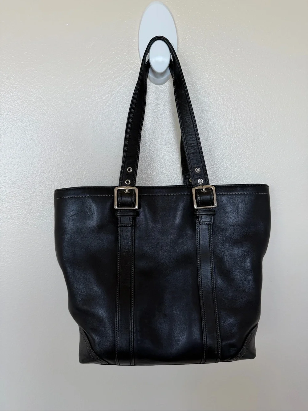 COACH Hampton F10194 Vintage Black Smooth Leather Tote Shoulder Bag